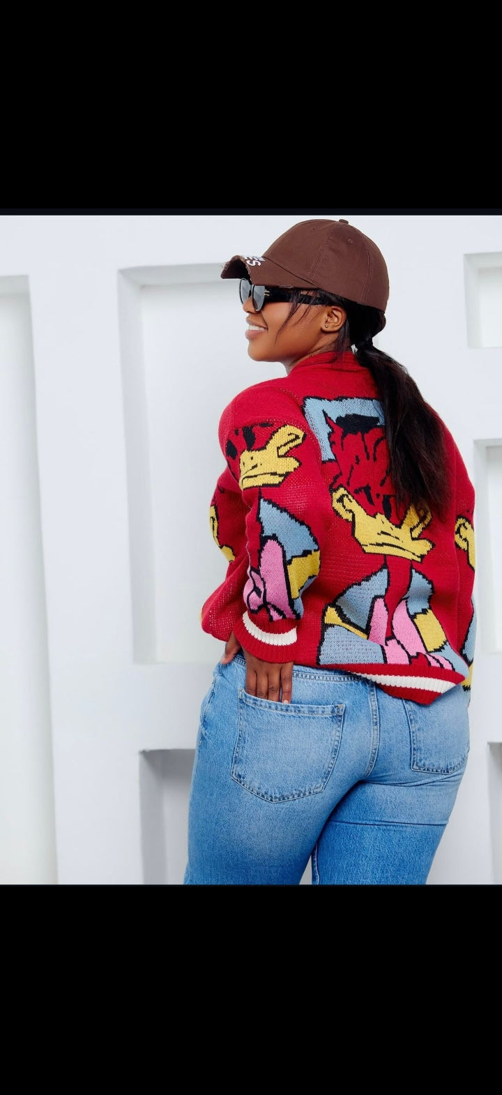 Red Cartoon Graphic Cardigan