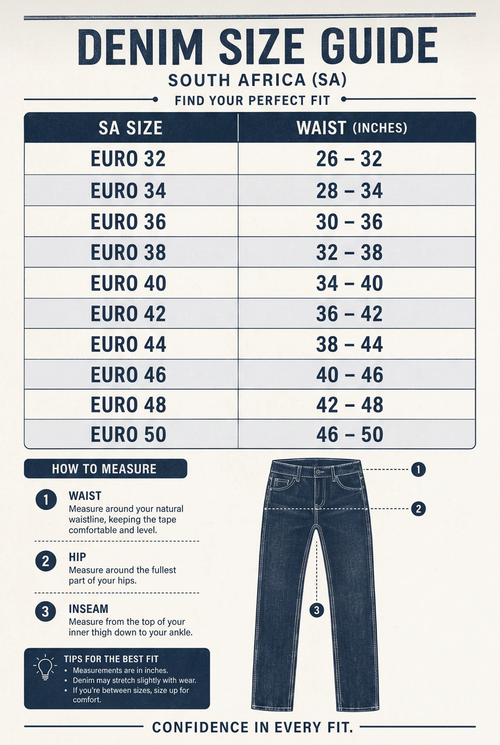 Cropped denim size guide