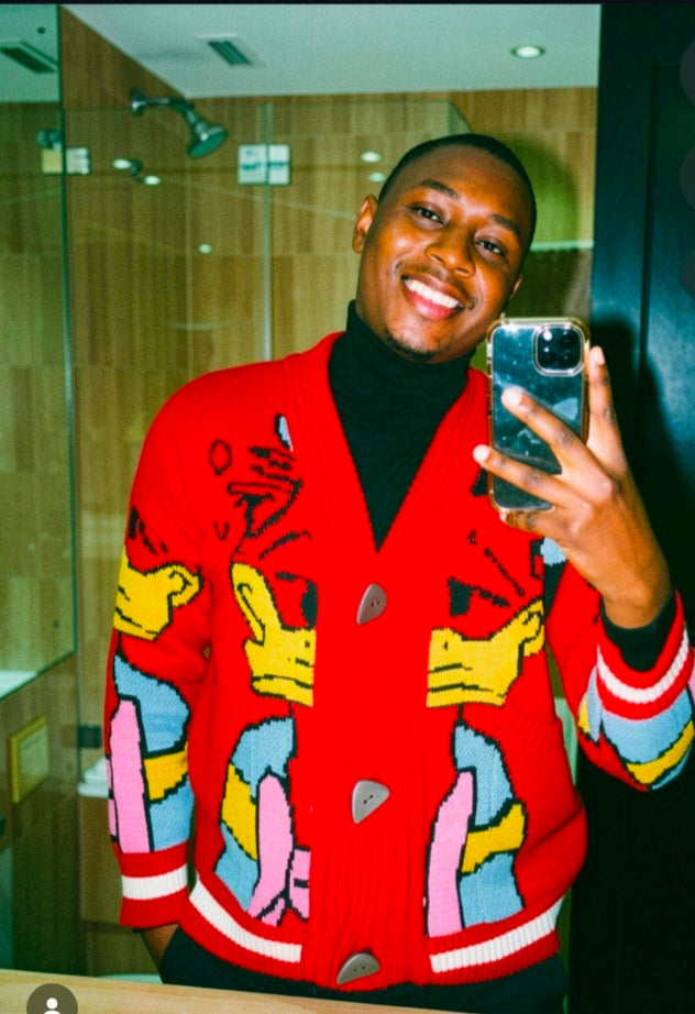 Red Cartoon Graphic Cardigan